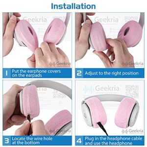 Geekria 2 Pairs Flex Fabric Headphones Ear Covers, Washable & Stretchable Sanitary Earcup Protectors for On-Ear Headset Ear Pads, Sweat Cover for Warm & Comfort (S/Pink)