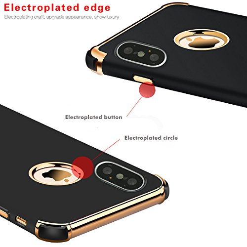 Tverghvad iPhone Xs Case, Ultra Thin Flexible Soft iPhone Xs Slim Case, 3 in 1 Electroplated Shockproof Elegant Phone Case Compatible with iPhone Xs (5.8 inch), Black