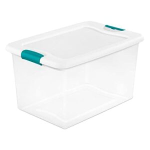 sterilite 64 quart clear plastic stackable storage container bin box tote with white latching lid organizing solution for home & classroom, 48 pack