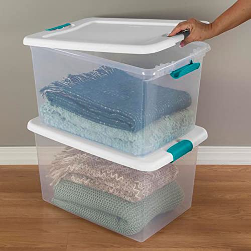 Sterilite 64 Quart Clear Plastic Stackable Storage Container Bin Box Tote with White Latching Lid Organizing Solution for Home & Classroom, 48 Pack