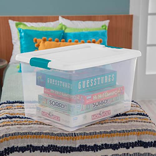 Sterilite 64 Quart Clear Plastic Stackable Storage Container Bin Box Tote with White Latching Lid Organizing Solution for Home & Classroom, 48 Pack