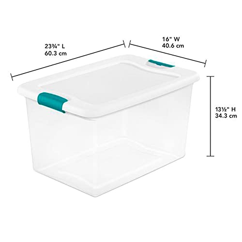 Sterilite 64 Quart Clear Plastic Stackable Storage Container Bin Box Tote with White Latching Lid Organizing Solution for Home & Classroom, 48 Pack