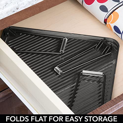 mDesign Plastic/Steel Freestanding Foldable Corner Stackable Organizer Shelf for Kitchen, Counter, Pantry, Cabinet Storage, Holds Plates, Dishes, Ligne Collection, 4 Pack - Black/Smoke Gray