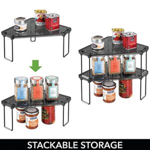 mDesign Plastic/Steel Freestanding Foldable Corner Stackable Organizer Shelf for Kitchen, Counter, Pantry, Cabinet Storage, Holds Plates, Dishes, Ligne Collection, 4 Pack - Black/Smoke Gray