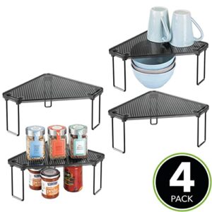 mDesign Plastic/Steel Freestanding Foldable Corner Stackable Organizer Shelf for Kitchen, Counter, Pantry, Cabinet Storage, Holds Plates, Dishes, Ligne Collection, 4 Pack - Black/Smoke Gray