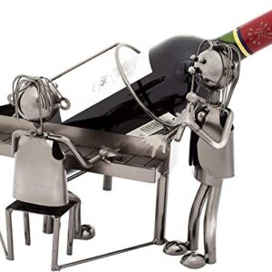 BRUBAKER Wine Bottle Holder 'Singing Couple' - Table Top Metal Sculpture - with Greeting Card