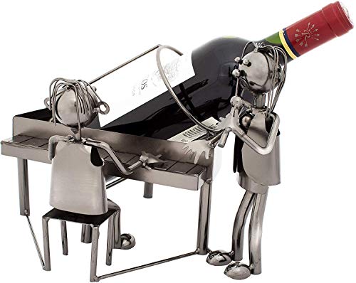 BRUBAKER Wine Bottle Holder 'Singing Couple' - Table Top Metal Sculpture - with Greeting Card