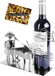 brubaker wine bottle holder 'piano' - table top metal sculpture - with greeting card