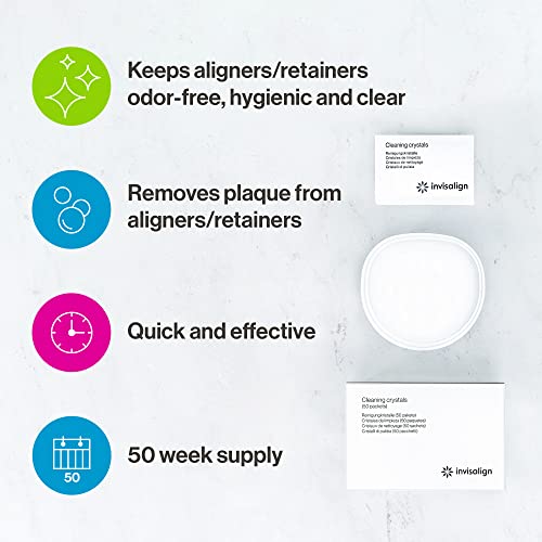 INVISALIGN Cleaning Crystals for Clear Aligners and Retainers with Tub, (50 Packets)