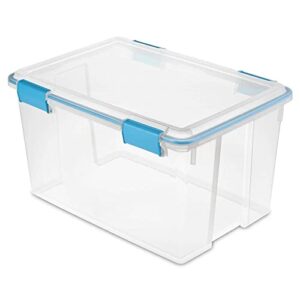 sterilite 54 quart clear plastic stackable storage container box bin with air tight gasket seal latching lid long term organizing solution, 16 pack