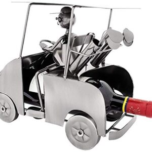 BRUBAKER Wine Bottle Holder 'Golfer in Golf Cart' - Table Top Metal Sculpture - with Greeting Card