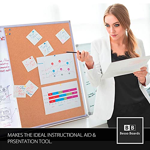 Vision Board 2023: Large 36" x 48" White Board and Cork Board Combo, Magnetic Half Bulletin Corkboard Combination for Office Wall | Memo Board for Notes, Dry Erase Whiteboard | Markers, Eraser, Pins