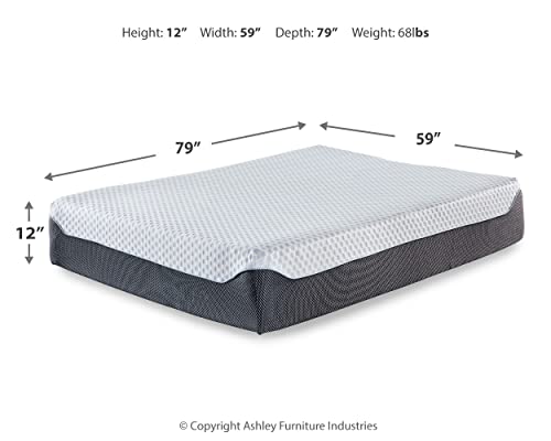 Signature Design by Ashley 12 Inch Elite Plush Mattress, Green Tea & Charcoal Infused Gel Memory Foam, Queen