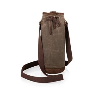 legacy - a picnic time brand waxed canvas wine tote, insulated growler and bottle carrier, (khaki green)