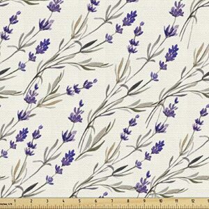lunarable purple fabric by the yard, lavender paint pattern french fragrance organic herb theme country cottage, decorative fabric for upholstery and home accents, 1 yard, violet ivory