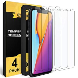 nearpow screen protector for iphone 11 / iphone xr, [4 pack] tempered glass screen protector for apple iphone xr 6.1" 2018 / iphone 11 2019, [fit with most cases][easy installation frame][9h hardness]