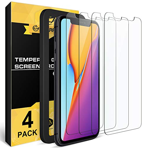 NEARPOW Screen Protector for iPhone 11 / iPhone XR, [4 Pack] Tempered Glass Screen Protector for Apple iPhone XR 6.1" 2018 / iPhone 11 2019, [Fit with Most Cases][Easy Installation Frame][9H Hardness]