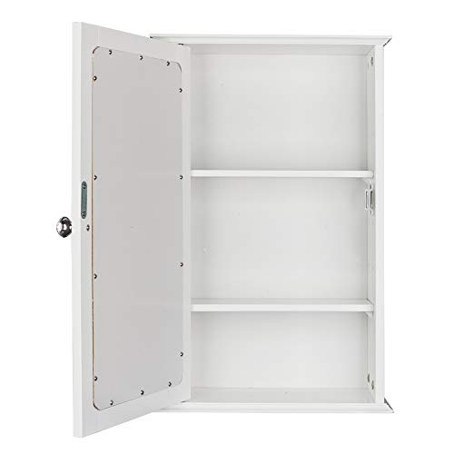 Bonnlo Bathroom Cabinet Wall Mount Mirrored Medicine Cabinet Storage Organizer with Single Door and 2 Adjustable Shelves White