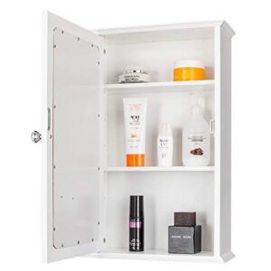 Bonnlo Bathroom Cabinet Wall Mount Mirrored Medicine Cabinet Storage Organizer with Single Door and 2 Adjustable Shelves White