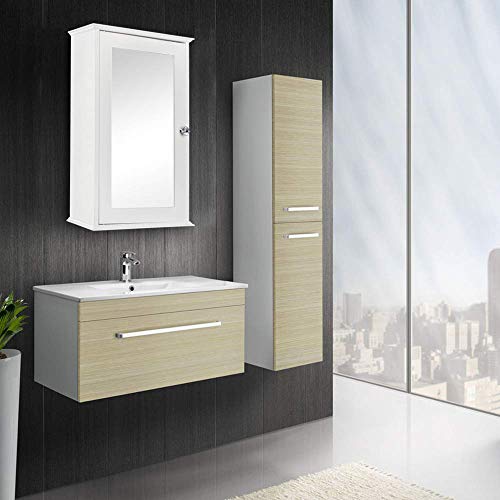 Bonnlo Bathroom Cabinet Wall Mount Mirrored Medicine Cabinet Storage Organizer with Single Door and 2 Adjustable Shelves White