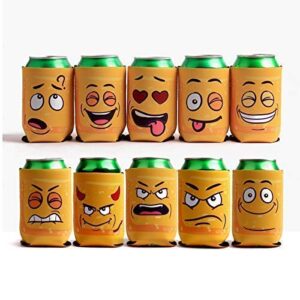 amazing drinkers - 10 pack funny quotes & cartoons extra thick yellow neoprene beer & beverage 12 oz can sleeve covers - fully stitched, trendy & awesome for gift or hosting item # 10c-yfc