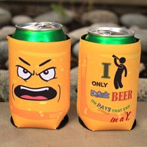 Amazing Drinkers - 10 pack funny quotes & cartoons Extra Thick yellow Neoprene Beer & beverage 12 OZ Can Sleeve Covers - Fully stitched, Trendy & Awesome for Gift or Hosting Item # 10C-YFC