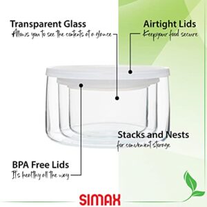 Simax Round Glass Containers With Lids: Borosilicate Glass Food Storage Containers With Lids Airtight - Glass Lunch Containers For Adults - Meal Prep Container Glass - Food Prep Containers Glass 3 Pcs