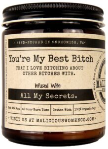 malicious women candle co - you're my best bitch, pink chandelier infused with all my secrets, all-natural soy candle, 9 oz