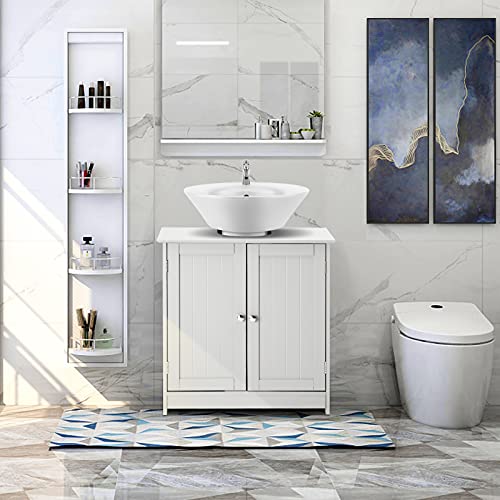 Bonnlo Pedestal Under Sink Storage Vanity with 2 Doors Traditional Bathroom Cabinet Space Saver Organizer 23 5/8" x 11 7/16" x 23 5/8" (L x W x H) White (Pedestal Sink)