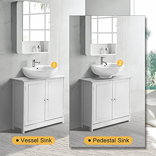 Bonnlo Pedestal Under Sink Storage Vanity with 2 Doors Traditional Bathroom Cabinet Space Saver Organizer 23 5/8" x 11 7/16" x 23 5/8" (L x W x H) White (Pedestal Sink)