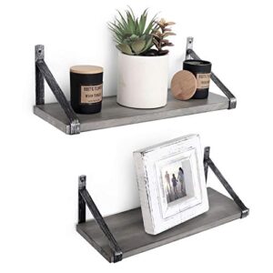 under.stated wall mounted wood shelves – floating solid wood shelf with rustic silver painted brackets, set of 2 (rustic gray)