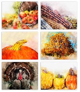 watercolor autumn blank note cards - blank greeting cards - 6 fall designs - includes card and envelopes - 5.5"x4.25" (12 pack)