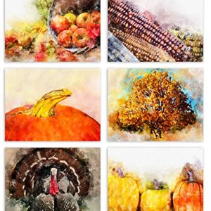 Watercolor Autumn Blank Note Cards - Blank Greeting Cards - 6 Fall Designs - Includes Card and Envelopes - 5.5"X4.25" (12 Pack)