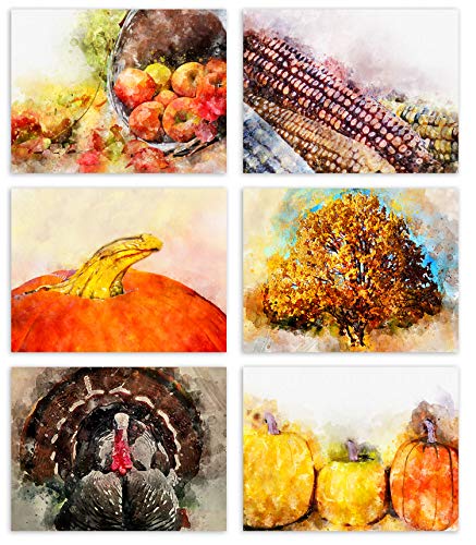 Watercolor Autumn Blank Note Cards - Blank Greeting Cards - 6 Fall Designs - Includes Card and Envelopes - 5.5"X4.25" (12 Pack)