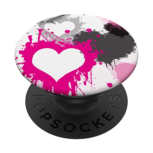 Cell Phone Button Pop Out Holder Cute Pink Heart White Black PopSockets PopGrip: Swappable Grip for Phones & Tablets