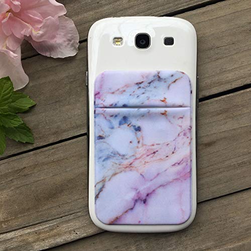 2Pack Marble Adhesive Phone Pocket,Cell Phone Stick On Card Wallet Sleeve,Credit Cards/ID Card Holder(Double Secure) with Sticker for Back of iPhone,Android and All Smartphones-Black&Purple Marble