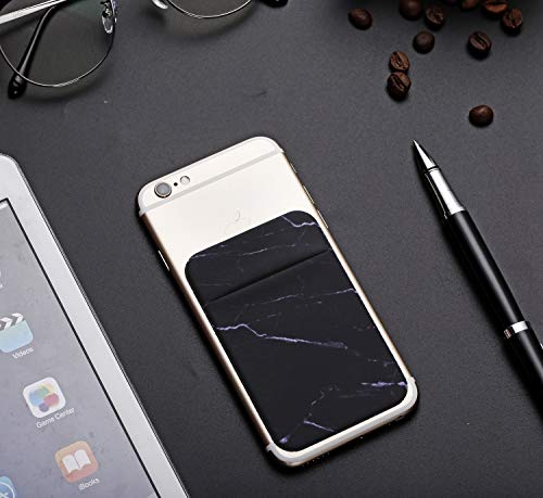 2Pack Marble Adhesive Phone Pocket,Cell Phone Stick On Card Wallet Sleeve,Credit Cards/ID Card Holder(Double Secure) with Sticker for Back of iPhone,Android and All Smartphones-Black&Purple Marble