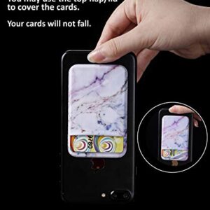 2Pack Marble Adhesive Phone Pocket,Cell Phone Stick On Card Wallet Sleeve,Credit Cards/ID Card Holder(Double Secure) with Sticker for Back of iPhone,Android and All Smartphones-Black&Purple Marble