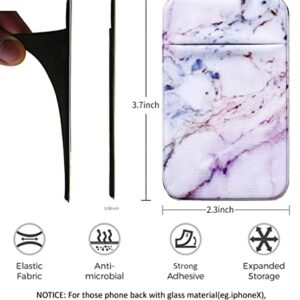 2Pack Marble Adhesive Phone Pocket,Cell Phone Stick On Card Wallet Sleeve,Credit Cards/ID Card Holder(Double Secure) with Sticker for Back of iPhone,Android and All Smartphones-Black&Purple Marble