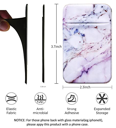 2Pack Marble Adhesive Phone Pocket,Cell Phone Stick On Card Wallet Sleeve,Credit Cards/ID Card Holder(Double Secure) with Sticker for Back of iPhone,Android and All Smartphones-Black&Purple Marble