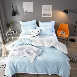 Merryfeel Waffle Duvet Cover Set,100% Cotton Sand Washed Waffle Weave Duvet Cover and Pillowshams,3 Pieces Bedding Set-King Blue