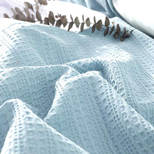 Merryfeel Waffle Duvet Cover Set,100% Cotton Sand Washed Waffle Weave Duvet Cover and Pillowshams,3 Pieces Bedding Set-King Blue