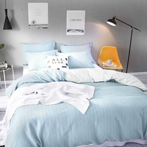 Merryfeel Waffle Duvet Cover Set,100% Cotton Sand Washed Waffle Weave Duvet Cover and Pillowshams,3 Pieces Bedding Set-King Blue