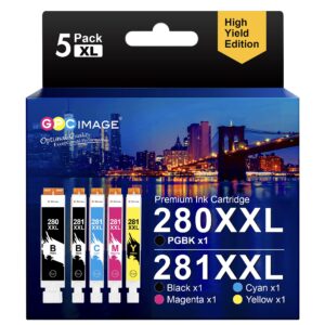 pgi-280xxl cli-281xxl 5 pack compatible 280 281 ink cartridge replacement for canon 281 ink cartridges canon 280 ink use to pixma ts6120 tr7520 tr8520 tr8500 tr8600 tr8620 ts6220 ts9120 (5 pack)