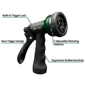 AUTOMAN-Garden-Hose-Nozzle,ABS Water Spray Nozzle with Heavy Duty 7 Adjustable Watering Patterns,Slip Resistant for Watering Plants,Lawn& Garden,Washing Cars,Cleaning,Showering Pets & Outdoor Fun.