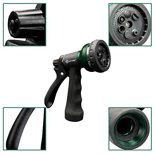 AUTOMAN-Garden-Hose-Nozzle,ABS Water Spray Nozzle with Heavy Duty 7 Adjustable Watering Patterns,Slip Resistant for Watering Plants,Lawn& Garden,Washing Cars,Cleaning,Showering Pets & Outdoor Fun.