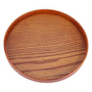 round natural wood serving tray wooden plate platter tea food dishes water drink for countertop kitchen coffee table breakfast (24cm)
