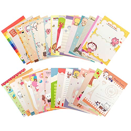 Creammuffin Stationary 8.2 x 5.83 Inches 30 pcs Cute Lovely Kawaii Special Design Artoon Animal Design Writing Letter Paper Stationary Paper (White, Kawaii)