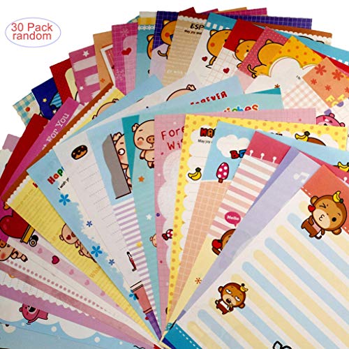 Creammuffin Stationary 8.2 x 5.83 Inches 30 pcs Cute Lovely Kawaii Special Design Artoon Animal Design Writing Letter Paper Stationary Paper (White, Kawaii)