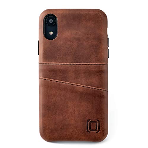 Dockem iPhone XR Wallet Case: Built-in Metal Plate for Magnetic Mounting & 2 Credit Card Holders (6.1" Exec M2, Synthetic Leather, Brown)